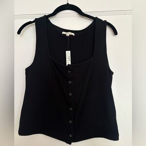 Madewell Black Ribbed Button-Front Tank